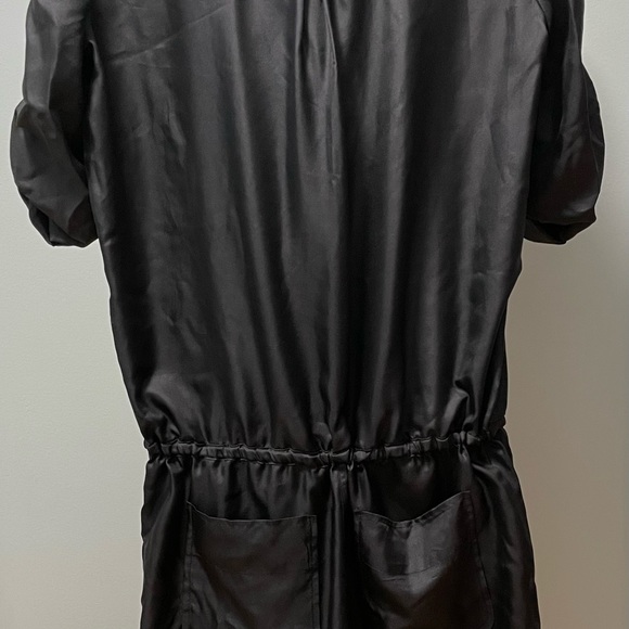 Button Down Drawstring Dull Satin Romper - Picture 4 of 8
